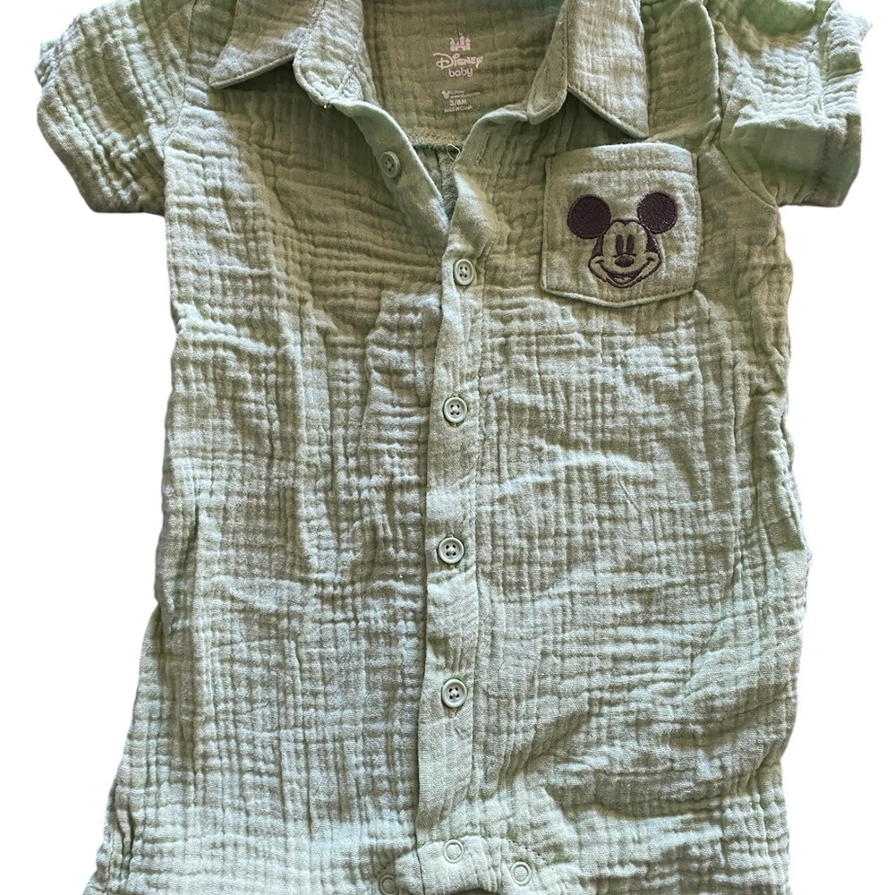 Disney Green Mickey Mouse romper with Textured Fabric - Picture 1 of 4